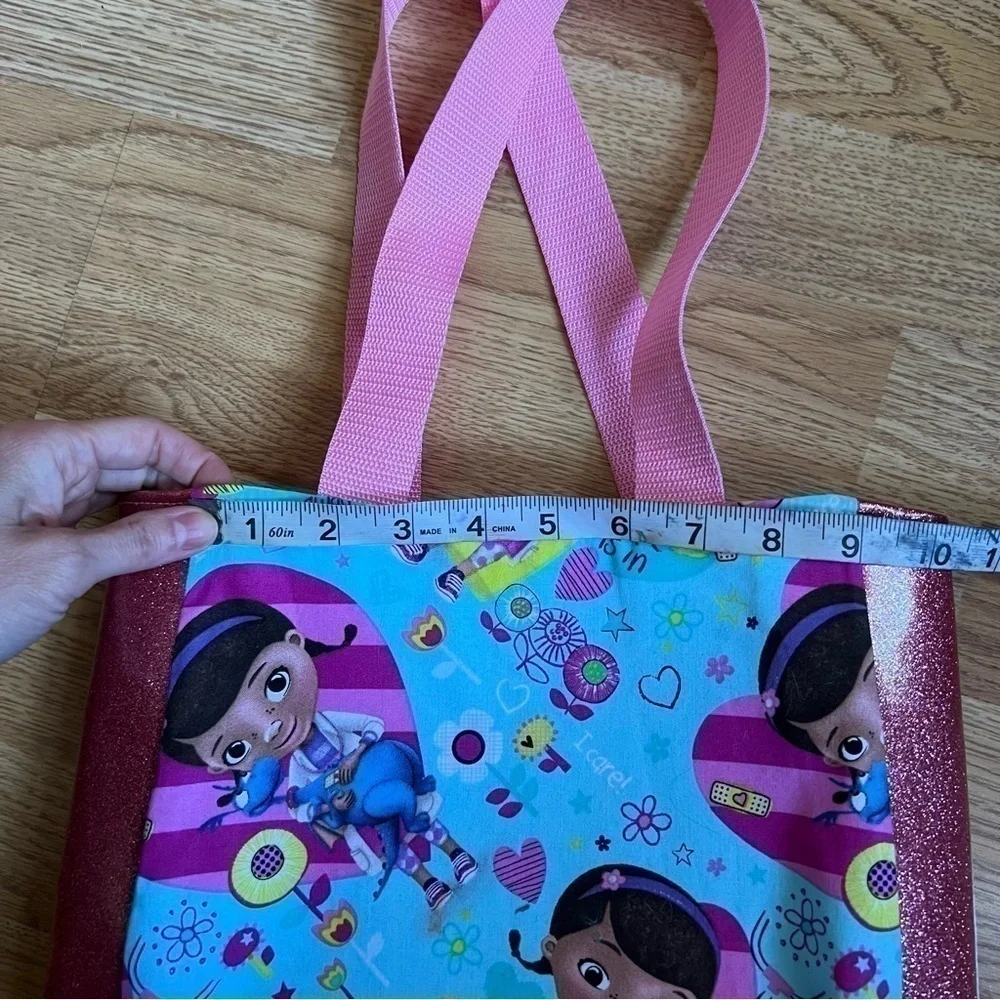 Doc McStuffins Stuffy Homemade Take The Ouchies Away Print Pink Glitter Tote